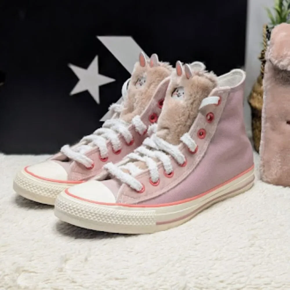 Converse CTAS Pink Bunny Rabbit Faux Fur Hi Top Sneakers + Bag Women's 9.5 NIB